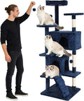 BLKMTY Cat Tree 70" Tall Cats Tower Large Cat Condo Climber Cats Climbing Stand with Top Perches Playhouse and Climbing Ladder Kitty Activity Tree w/Scratching Post Toys, Navy Blue