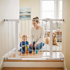 Baby Gate for Stairs, 29.7-43" Auto Close Dog Gate for Doorways & Hallways, Pressure Mounted Pet Gate with Walk Thru Door, Easy Install Safety Gate for Children & Pets, No Drilling, Dual-Lock Design