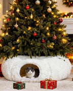 Grelife Cat Tunnel Bed for Indoor Cats, Cute Cat Tunnel Toys, Cat Donut Tunnel Toys with Washable/Removable Cushion, Non-Slip Base, for Cats, Kittens, Small Pets (White)