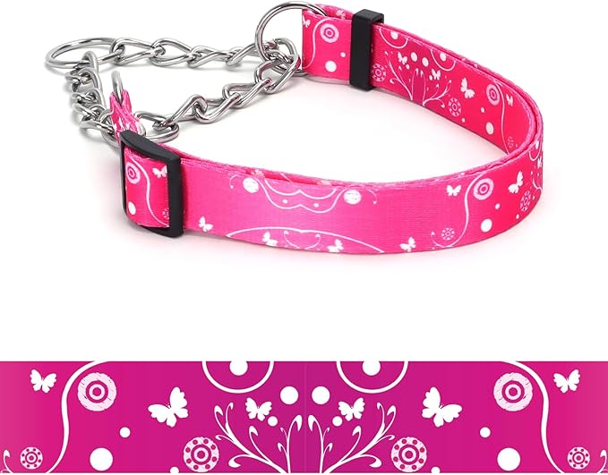 Martingale Dog Collar - Stainless Steel Chain, No Pull Training Collar with Flower Design for Large Medium Small Dogs (6, S)