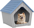 Bifanuo Dog House Outdoor Indoor for Small Dogs - Plastic Pet Shelter, Easy-Assemble & Weather-Resistant for Living Room, Balcony (Blue, 18" L x 22.4" W x 22.2" H)