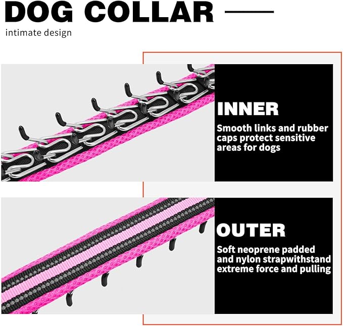 Martingale No Pull Dog Collar for Large Medium Small Dogs, Heavy Duty Nylon Adjustable Reflective Anti Pull Slip Collar with Buckle for Training Walking Hunting M Hot Pink