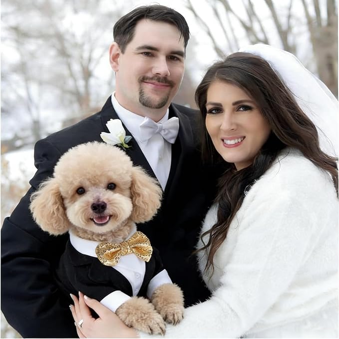 Dog Tuxedo, Formal Pet Clothes Shirt Costume Wedding Attire Party Bow Tie Suit, Pet Outfit for Small Medium Large Dogs Cats, Halloween Pet Costumes Birthday Puppy Clothing Christmas Apparel (XS)