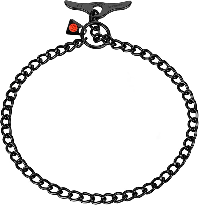 Herm Sprenger Black Stainless Steel Dog Training Collar with Toggle and Round Links Dog Chain for Small Medium Large Dogs Made in Germany (16in (Neck Size up to 14in))
