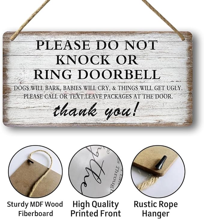 Baby Sleeping Sign For Front Door Please Do Not Knock Or Ring Doorbell Sign Funny Welcome Go Away Signs No Soliciting Sign For Home Don'T Disturb Hanging Sign Wall Decor