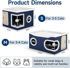 Shikha Cat Beds for Indoor Cats, Extra Wide Cat Cube House for Multi Cats, Foldable Cat Cave Hideaway with Arc-Edge Design & Oval Door, Reversible Cushion for All Seasons, 24"L x 17.7"D x 12.6"H, Blue