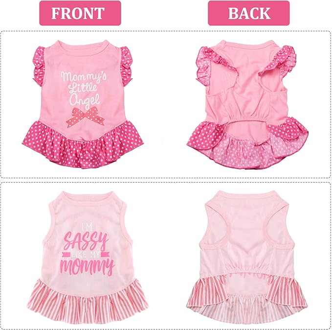 Weewooday 4 Pack Dog Dress Cute Pink Dog Clothes Skirt Girl Pet Princess Dress Puppy Summer Apparel Clothes Skirt Shirt with Ruffles Apparel for Small Puppy Cats Pet(S)