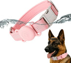 AirTag Holder Dog Collar for Large Medium Dogs, Adjustable Nylon Dog Training Collar with Quick Release Buckle, Reflective Heavy Duty Tactical Dog Collar with Handle (Pink S)