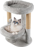 Cat Tree for Indoor Cats, 2-Tier Cat Tower with Padded Donut Beds, Stable Structure, Sisal Scratching Posts & Hanging Ball Toy, Modern Cat Furniture (Light Grey)
