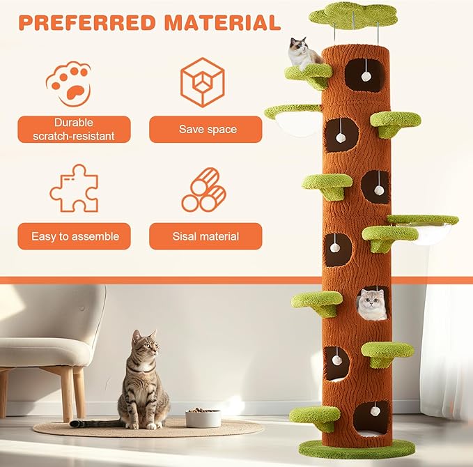 Generic Forest Large Cat Tree with Sisal Scratching Pad Tall Cat Tree Tower Super Large Cat Tree Tower for Indoor Cats Adults
