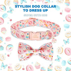 Tunkoo Pink Dog Collar with Bow Tie Cute Cake - Durable, Adjustable, and Stylish Pet Collar Available in Small Medium Large L