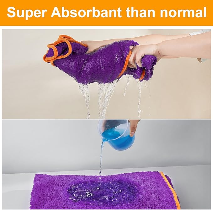 Bienbee Dog Bathrobe, Quick Drying Super Absorbent Dog Robes for After Bath, Warm Keeping Dogs Towel, Dogs Bath Supplies, Dark Purple L