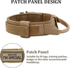 Tactical Dog Collar with Handle - Military Adjustable Dog Training Collar Soft Nylon and Heavy Duty Metal Buckle for Medium Large Dogs - with Patch (Brown, Medium)