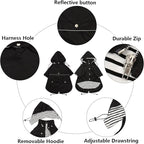 Morezi Dog Zip Up Raincoat with Reflective Buttons, Rain/Water Resistant, Adjustable Drawstring, Removable Hood, Raincoats with Legs 8lbs to 80lbs Available - Black - XS