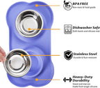 Hubulk Pet Dog Bowls 2 Stainless Steel Dog Bowl with No Spill Non-Skid Silicone Mat + Pet Food Scoop Water and Food Feeder Bowls for Feeding Small Medium Large Dogs Cats Puppies (Medium, Purple)