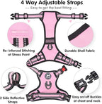 PoyPet No Pull Dog Harness, [Release on Neck] Reflective Adjustable No Choke Pet Vest with Front & Back 2 Leash Attachments, Soft Control Training Handle for Small Medium Large Dogs(Light Pink,S)