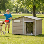 55''L Extra Large Dog House Outdoor Weatherproof, Wooden XL Dog Houses Kennel Breed with Waterproof Roof, Chew-Proof Iron Frame, Doghouse Pet Shelter Fits Small to Large Dogs