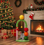VINGLI 29IN Christmas Cat Tree Tower with Sisal Scratcher Balls, Holiday Cat Scratching Post with Candy Cane Pole & Dangling Ball Toy, Cute Indoor Cat Tree for Kittens & Adult Cats