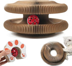 DFQ Kitty Kurlz, Magic Organ Cat Scratching Board Toy with Balls Bells,Made of Recyclable Corrugated Cardboard,Interactive Mental Physical Exercise Cat Toys for Indoor Cats(Brown)