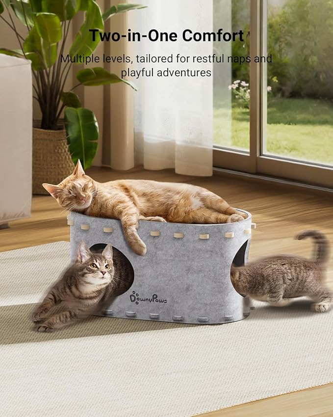 DownyPaws Cat House for Indoor Cats, Cat Bed Cave for Multiple & Large Cats Up to 22 Lbs, Scratch Resistant Peekaboo Cat Caves, Foldable Tunnel Enclosed Bed, PeekaPurr, Marble