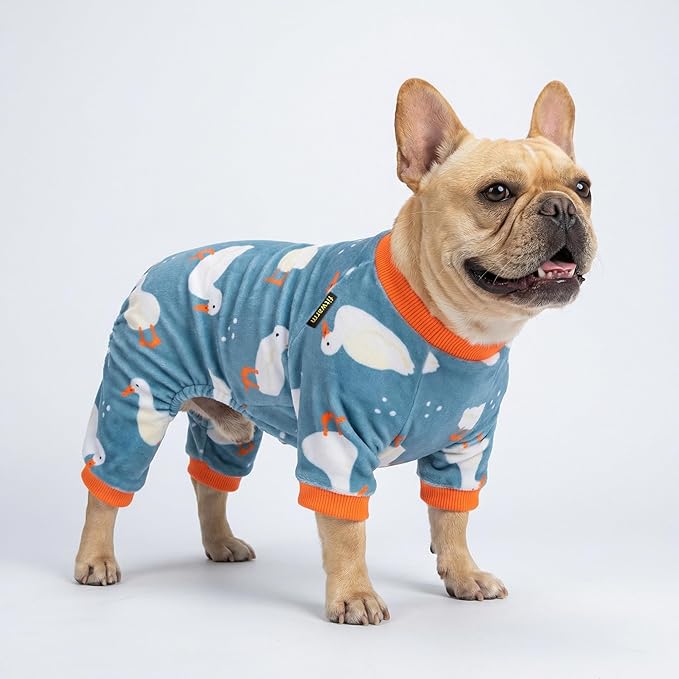 Fitwarm Adorable Duck Dog Pajamas, Warm Winter Dog Clothes for Small Dogs Boy Girl, Cozy Pet Onesie with Feet, Blue, White, Orange, XXL