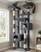 Hey-brother Tall Cat Tree Tower, Heavy Duty Scratching Posts with Large Platforms, Cozy Condos, Big Hammock, Toy Balls, Multi-Level Furniture for Indoor Adult Cats, 80.7 Inches, Smoky Gray MPJ039G