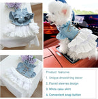 Pink Dog Dress for Small Dog Girl Spring Puppy Clothes with Bow Puff Sleeves Cat Outfit Doggy Princess with Leash Ring Doggies Harness Dress Summer Pet Apparel (Blue, X-Small)