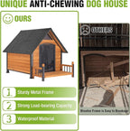 GUTINNEEN Heated Outdoor Dog House Insulated Weatherproof Dog Kennel with All-Around Metal Frame, Anti-Bite Puppy Home with Porch, Dog Shelter for Large Breed (Brown, 50.9'' Large)
