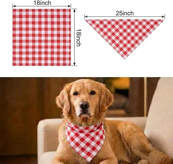Dog Bandanas 1 Pack; Cotton Linen Red Bandana Checkered for Large Dogs; Soft Breathable Dog Accessories; Holiday Dog Apparel & Accessories