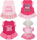 Weewooday 4 Pack Dog Dress Cute Pink Dog Clothes Skirt Girl Pet Princess Dress Puppy Summer Apparel Clothes Skirt Shirt with Ruffles Apparel for Small Puppy Cats Pet(L)