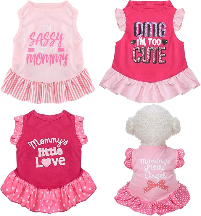Weewooday 4 Pack Dog Dress Cute Pink Dog Clothes Skirt Girl Pet Princess Dress Puppy Summer Apparel Clothes Skirt Shirt with Ruffles Apparel for Small Puppy Cats Pet(S)