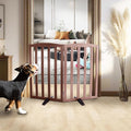 ZJSF Foldable Freestanding Indoor Dog Gate for House Wood Long Pet Gates Dog Fence for Stairs Puppy Gates for Hallways, Puppy Gate,Support Feet Included, Brown, 32 "Height-2 Panels
