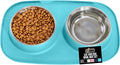 GORILLA GRIP Feeding Mat Bowl Set, 3 Cup 100% Waterproof BPA Free Silicone, 304 Stainless Steel Cat and Dog Bowls for Food and Water, Slip Resistant, High Edge, US Designed, Patent Pending, Turquoise