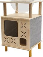 Multi-Functional Cat Tree with Scratching Post & Acrylic Capsule, Cat Houses Cats Hideaway Kitten Cave Ideal Cat Tower Bed for Indoor Cats Comfortable Condo Furniture for Kitten