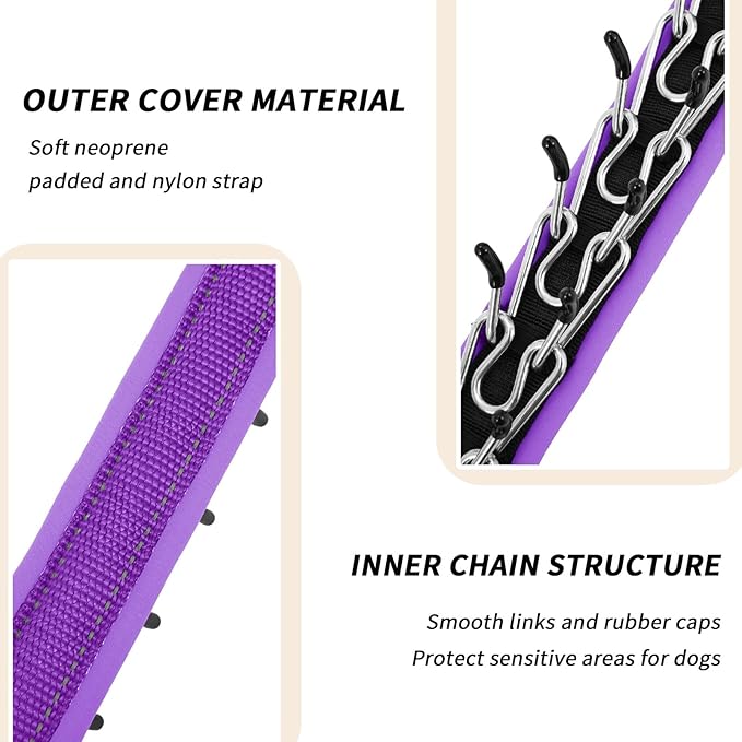 Martingale No Pull Dog Collar for Large Medium Small Dogs, Heavy Duty Nylon Reflective Adjustable Anti Pull Slip Collar with Buckle for Training Walking L Purple