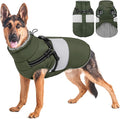 KOESON Large Dog Coat, Warm Dog Winter Coat Cold Weather Jacket with Built-in Harness and Reflective Straps, Windproof Pet Puffer Jacket Zip Up Fleece Vest for Pitbull, Husky, Army Green L