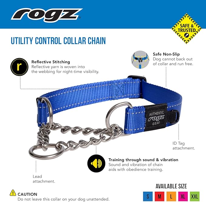 Rogz Utility Medium 5/8-Inch Reflective Snake Obedience Half-Check Dog Collar, Chocolate
