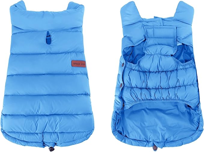 SPACE LION Dog Puffer Jacket, Down Winter Coat, Durable Outdoor Coat for Cold and Windy Conditions, Lightweight & Adjustable Fit Coats for Small Dogs, (Alaskan Blue, Size 8 Gift Box)