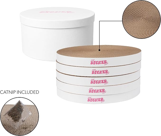 CSR1012G Kate 12 Inch Cardboard Cat Scratcher Pads with Box & Catnip, Reversible Heavy-Duty Scratch Boards for Cats, Furniture Protection, Classic Plain, White, 5-Pack