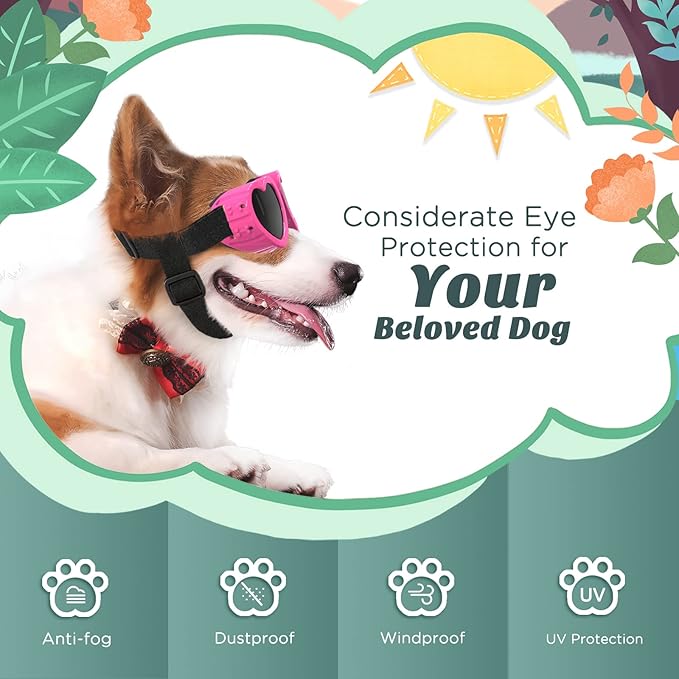 Lewondr 2 Pack Small Dog Sunglasses UV Protection Goggles Eye Wear Protection with Adjustable Strap Doggy Heart Shape Anti-Fog Sunglasses for Pet Dogs Sun Glasses Doggie Windproof Glasses, Pink