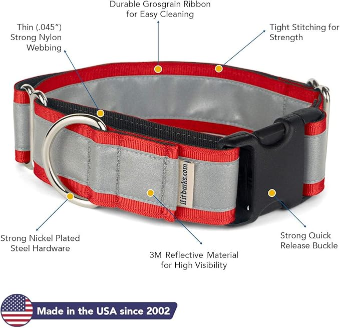 If It Barks - 1.5" Reflective Martingale Collar with Quick Snap Buckle for Dogs - Adjustable - Made in USA - Strong, Durable, and Comfy - Ideal for Training - Fits Most Breeds - Large, Red