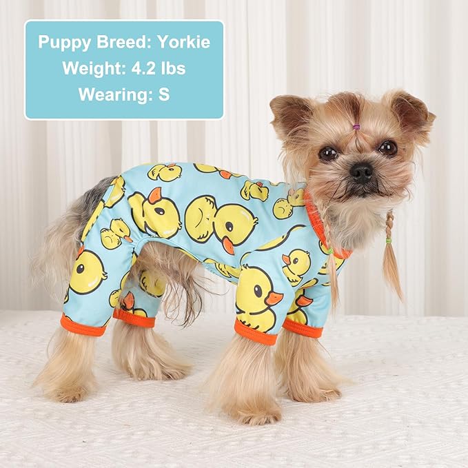 Dog Pajamas Pjs Spring Summer Dog Clothes for Small Dogs Girl Boy, Soft Stretchy Tiny Chihuahua Yorkie Puppy Clothes Doggie Onesies Cat Pet Jammies Outfit, Blue Duck, L
