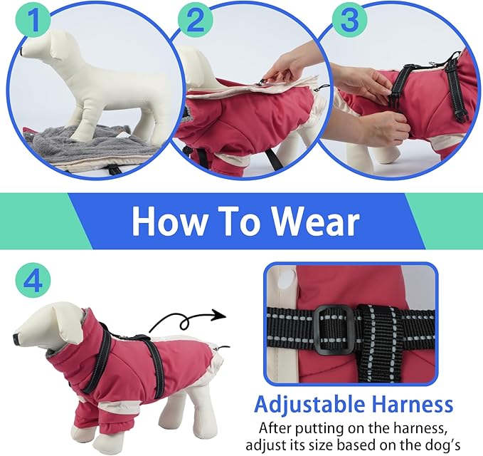 MIGOHI Reflective Dog Winter Coat,Warm Dog Jacket with Harness,Fleece Jacket for Large Dogs,Waterproof Pet Puffer Jacket Snowsuit,Windproof Pet Clothes for Cold Weather,Australian Shepherd,XL,Pink