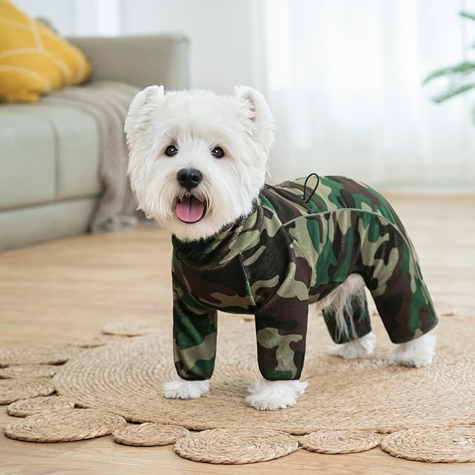 Fleece Dog Coat for Small Medium Dog,Pullover Pajamas Jumpsuit Bodysuit Puppy Coats with Legs, Pet Windproof Warm Cold Weather Jacket Full Body Vest Cozy Snowsuit Outfit Clothes (Camo, XXL)