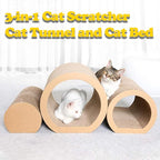 3-in-1 Reversible Cat Scratching Mat - Cardboard Scratcher Board with Cat Tunnel Bed, Kitten Scratch Pad for Indoor Cats Play, Rest, Scratch