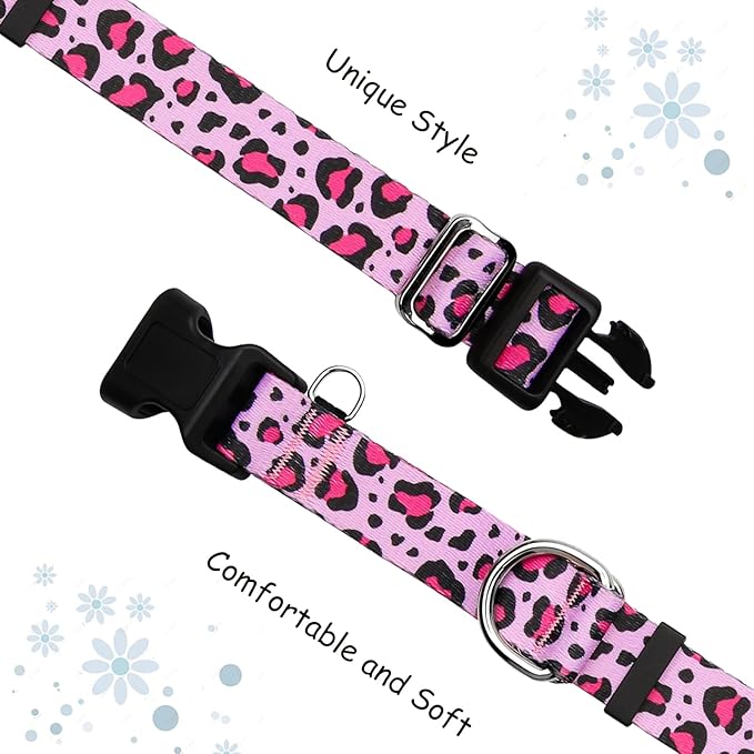 Martingale Collar for Dogs with Buckle No Pull Adjustable Nylon Limited Slip Training Dog Collars (Pink Leopard, Large)
