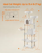 Feandrea Cat Tree, 81.1-Inch Large Cat Tower, Multi-Level Plush Condo with 13 Scratching Posts, 2 Perches, 2 Caves, Basket, Hammock, Pompoms, Cream White UPCT190T01