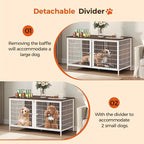 Dog Crate Furniture for 2 Dogs, 43.3" Dog Kennel with Removable Divider, Heavy Sturdy Dog Furniture Style Double Cage for Small Medium Dogs, Indoor Pet House End Table, White and Walnut