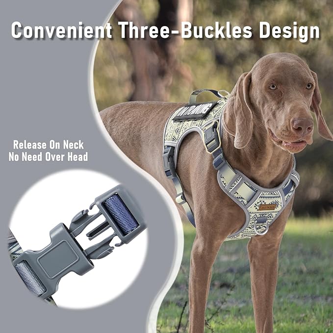 Gray Tactical Dog Harness for Large Dog Breeds, No Pull Adjustable Pet Harness with Handle, Reflective K9 Military Service Dog Vest for Walking Hiking Training, Gray Ethnic, XL