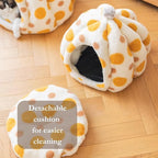 Cat Polka Dot Yurt Bed, Plush Warm Semi-Enclosed Cave Hideaway, Soft Comfy House for Indoor Kitten (Blue,Medium)
